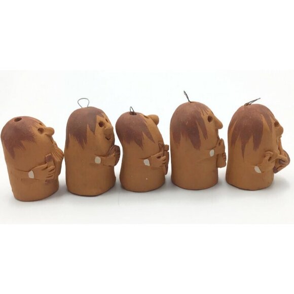 Terracotta Thumb Shaped Music Band Folk Art Ornaments Set of 5 Mariachi Handmade - Picture 10 of 14